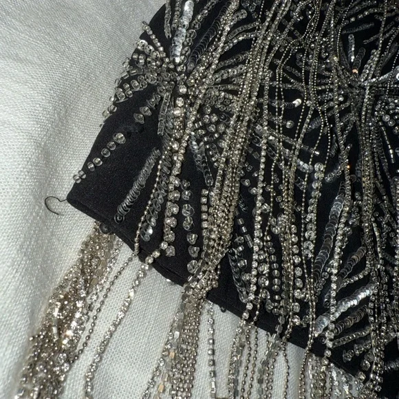 Retrofete Beatrix Fringe Embellished Silver Black Sequin Sparkly Mini Skirt - Picture 11 of 14